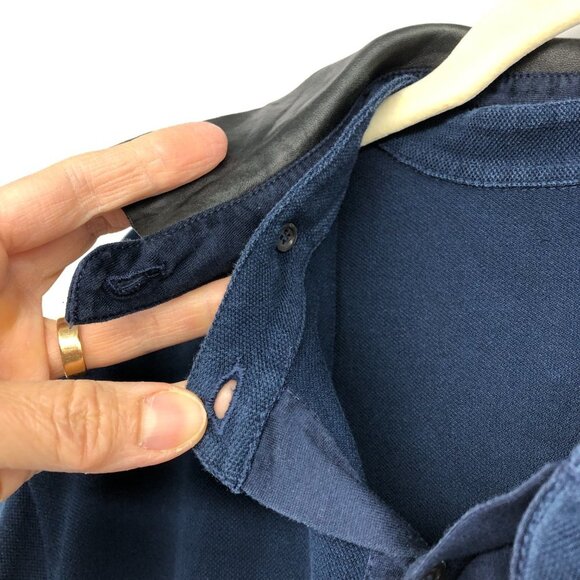 Gucci Men's Leather Collar Midnight Navy Short Sleeve Polo T- Shirt size L - Picture 4 of 16